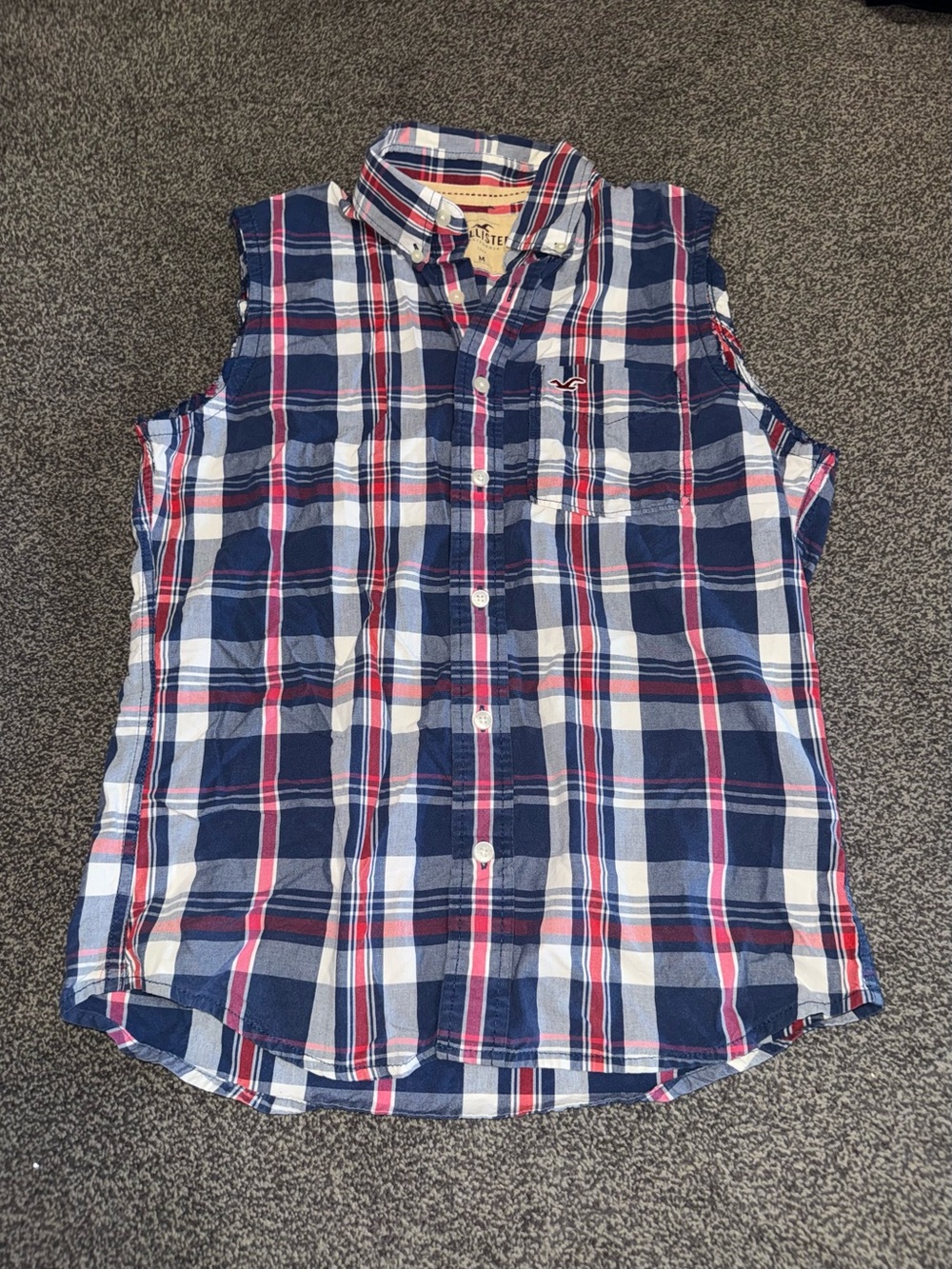 Y2K Men’s Hollister Plaid Sleeveless Button Up Shirt Size Medium